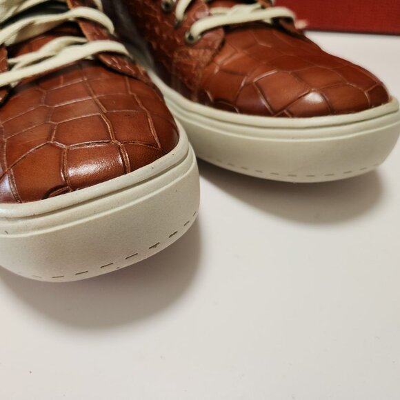 Donald Pliner Prenton BrownEmbossed  Leather Croc Print Sneakers Mens 8 - Picture 9 of 16